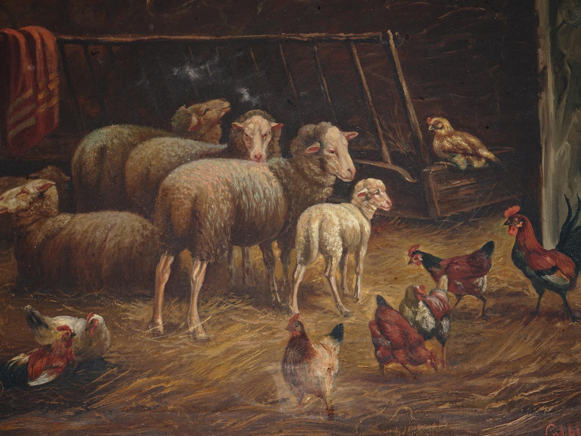 ANTIQUE PASTORAL SCENE SHEEPS OIL PAINTING SIGNED PIC-2